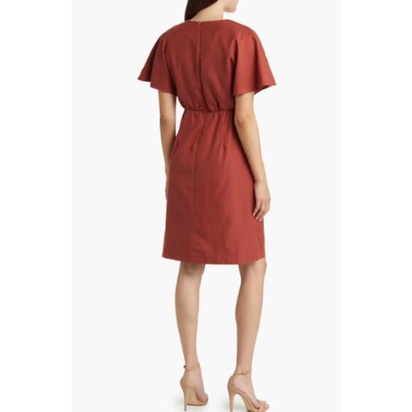 JULIA JORDAN Women's Twist Front Dress Size 14 Rust Orange Flutter Sleeve NWOT - Picture 4 of 13